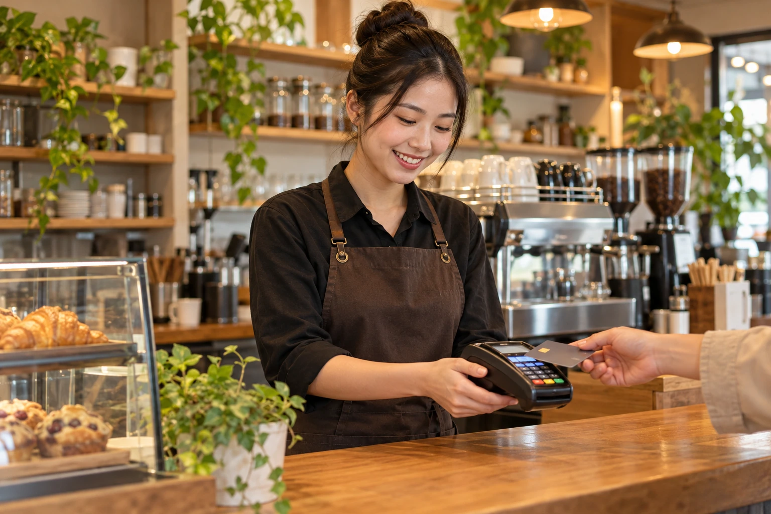 咖啡店店主接受顧客電子付款